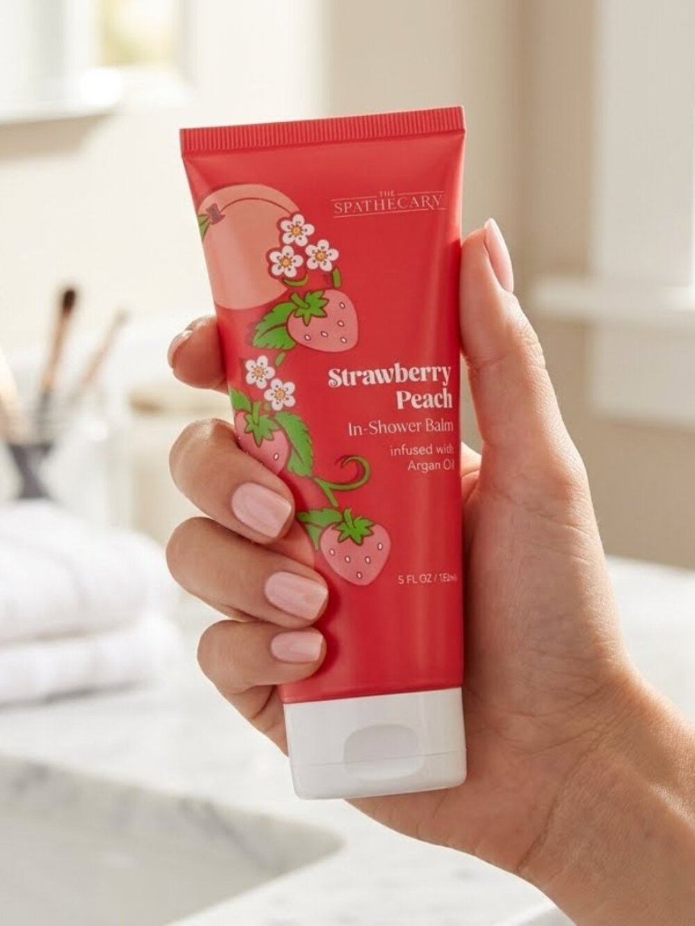 The Spathecary Strawberry Peach In Shower balm W/Argan Oil 5 Fl OZ New